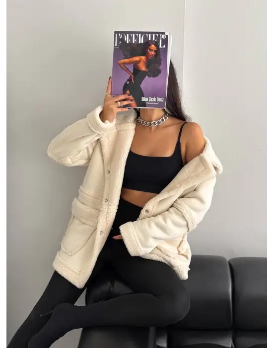 Süet İçi Kuzu Çıtçıtlı Ceket