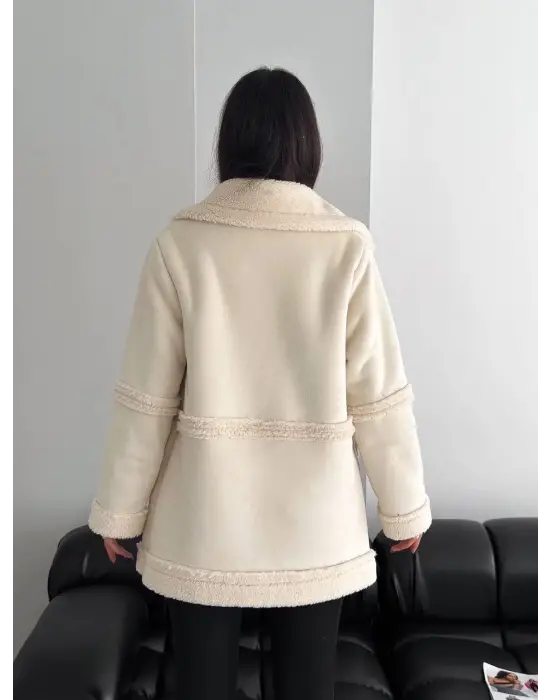 Süet İçi Kuzu Çıtçıtlı Ceket