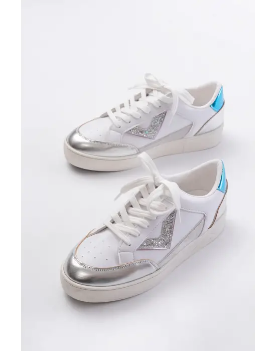 Sv-01 Beyaz Garni Bağcıklı Kadın Spor Ayakkabı