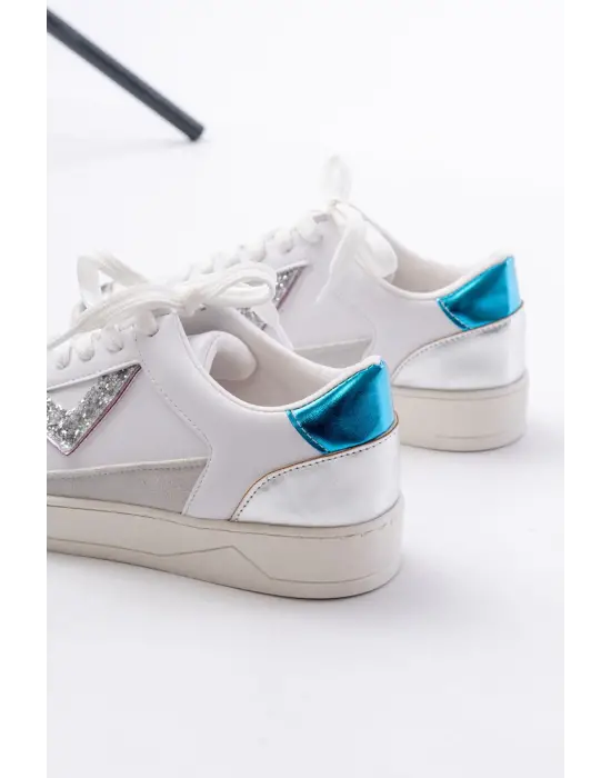 Sv-01 Beyaz Garni Bağcıklı Kadın Spor Ayakkabı