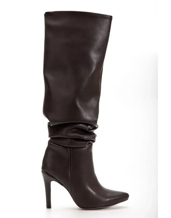 Syt-2003 Kahve Körüklü İnce Topuklu Günlük Bayan Çizme