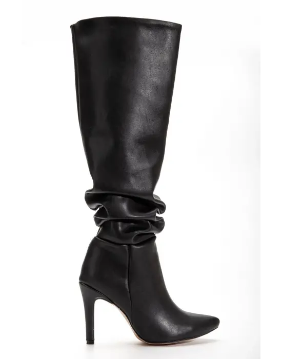 Syt-2003  Siyah Körüklü İnce Topuklu Günlük Bayan Çizme