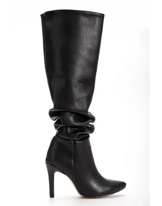 Syt-2003  Siyah Körüklü İnce Topuklu Günlük Bayan Çizme