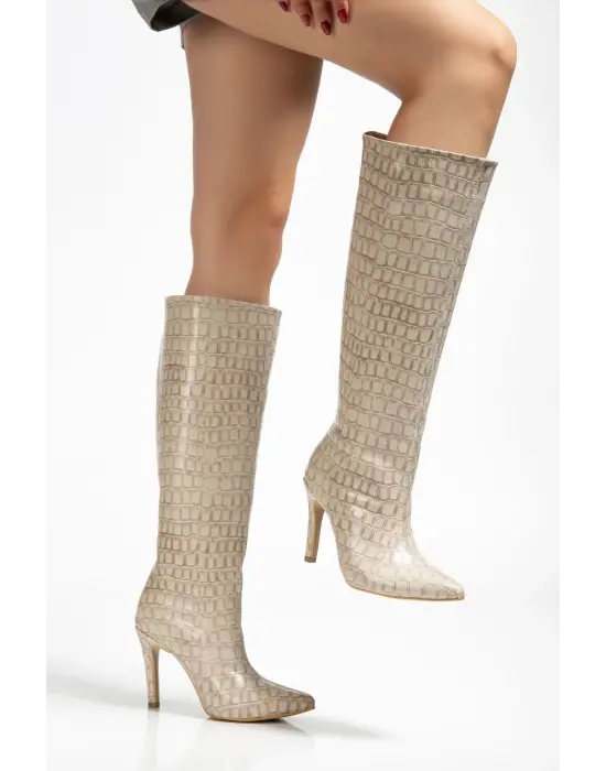 Syt-2004 Bej Kroko Günlük Bayan Çizme