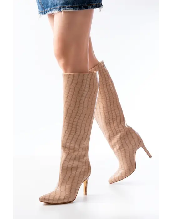 Syt-2004 Bej Kroko Günlük Bayan Çizme