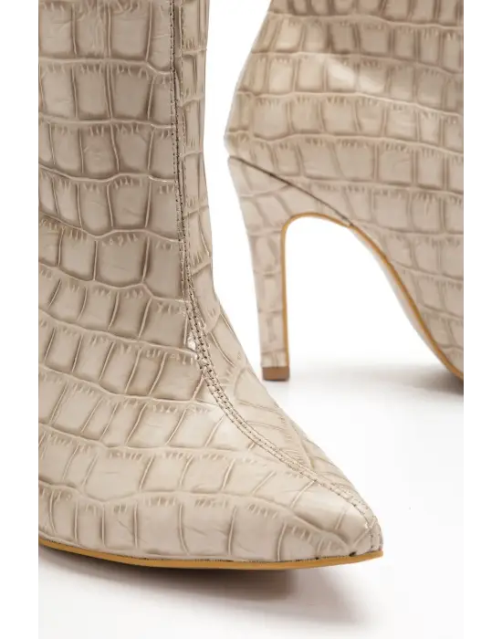 Syt-2004 Bej Kroko Günlük Bayan Çizme