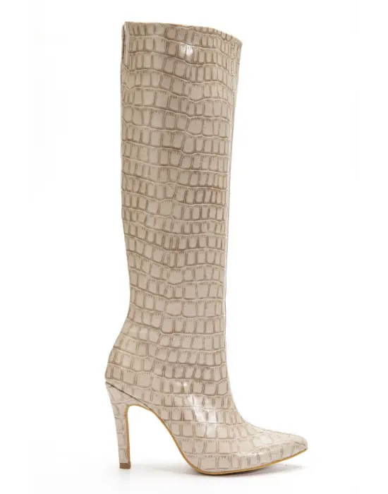 Syt-2004 Bej Kroko Günlük Bayan Çizme
