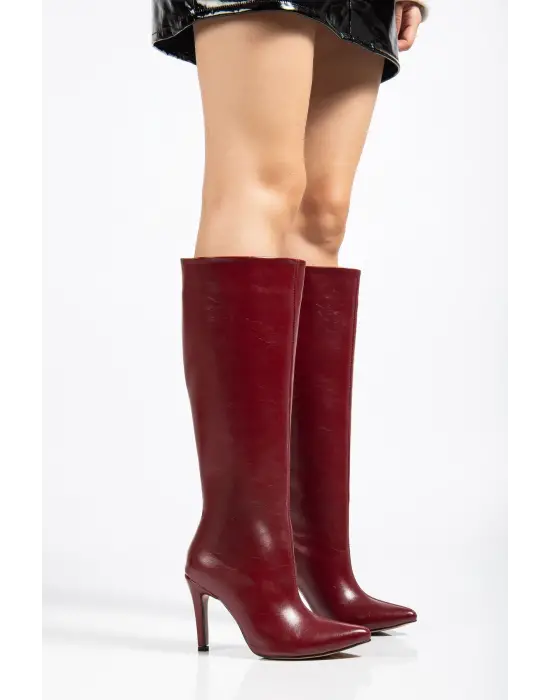 Syt-2004 Bordo Kırışık Rugan Günlük Bayan Çizme