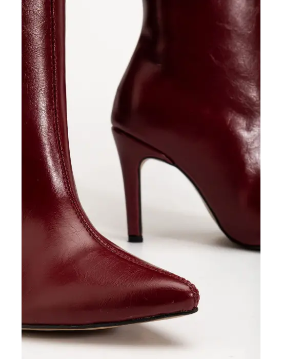 Syt-2004 Bordo Kırışık Rugan Günlük Bayan Çizme