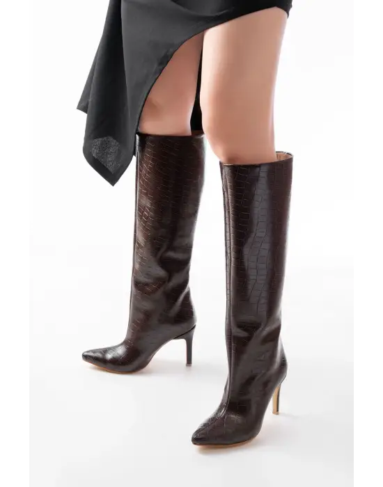 Syt-2004 Kahverengi Kroko Günlük Bayan Çizme