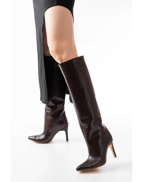 Syt-2004 Kahverengi Kroko Günlük Bayan Çizme