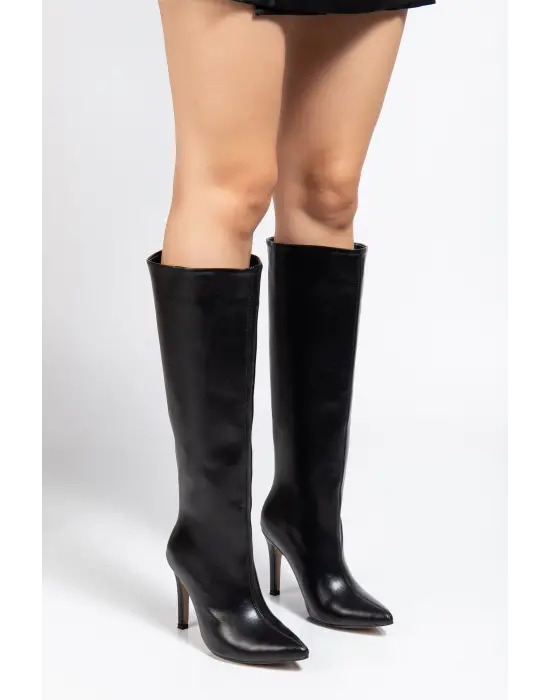 Syt-2004 Siyah Kırışık Rugan Günlük Bayan Çizme