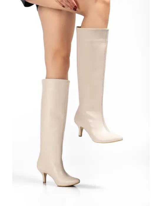 Syt-2025 Bej Cilt Günlük Kadın Çizme