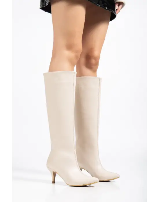 Syt-2025 Bej Kırışık Rugan Günlük Kadın Çizme