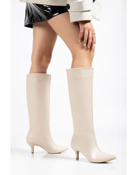 Syt-2025 Bej Kırışık Rugan Günlük Kadın Çizme