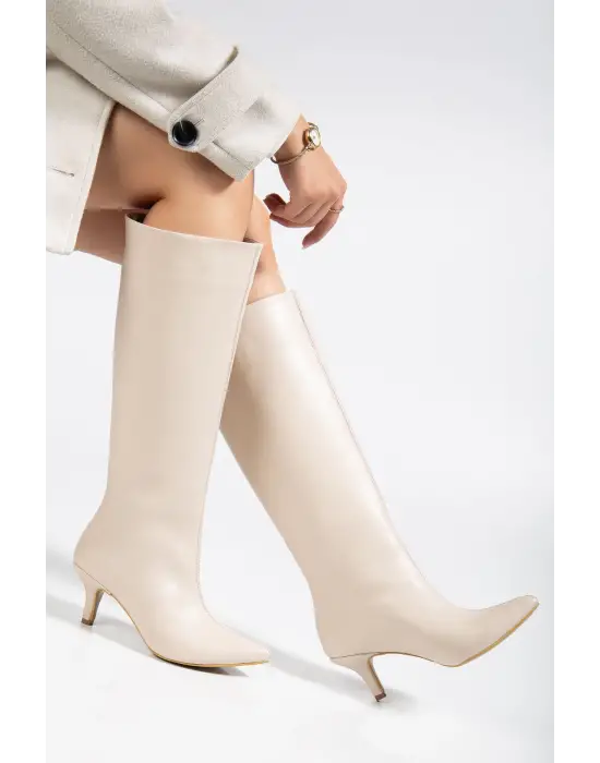 Syt-2025 Bej Kırışık Rugan Günlük Kadın Çizme