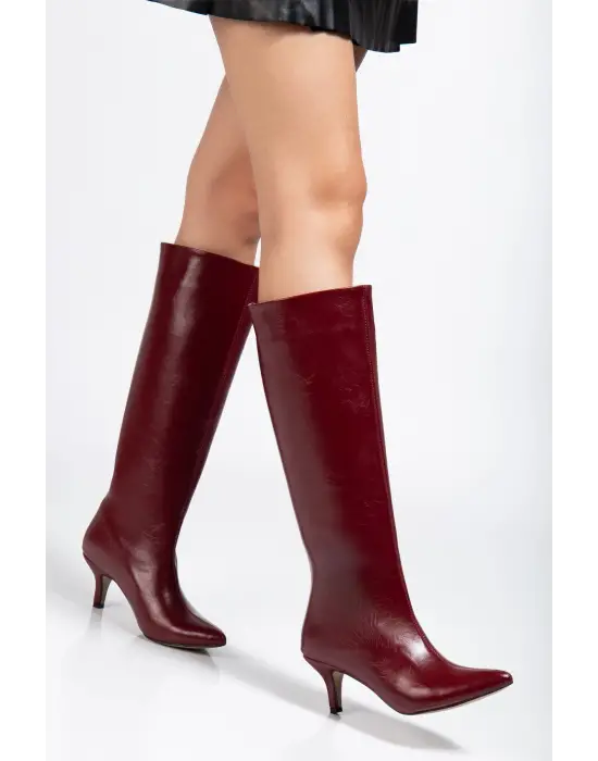 Syt-2025 Bordo Kırışık Rugan Günlük Kadın Çizme