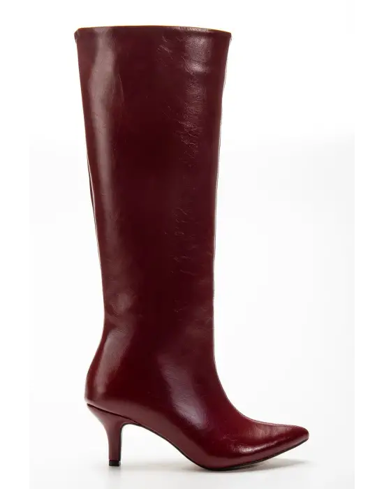Syt-2025 Bordo Kırışık Rugan Günlük Kadın Çizme