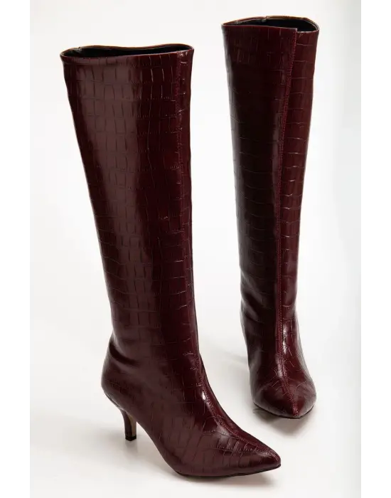 Syt-2025 Bordo Kroko Günlük Kadın Çizme