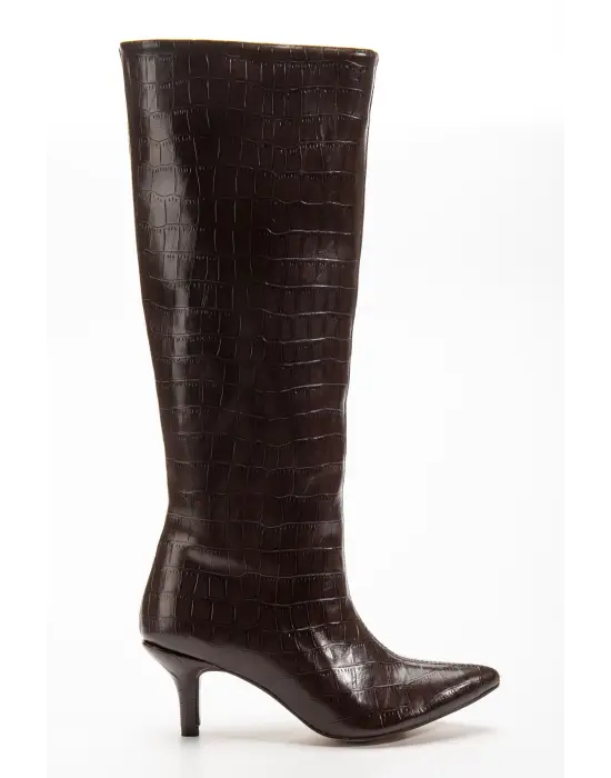 Syt-2025 Kahve Kroko Günlük Kadın Çizme