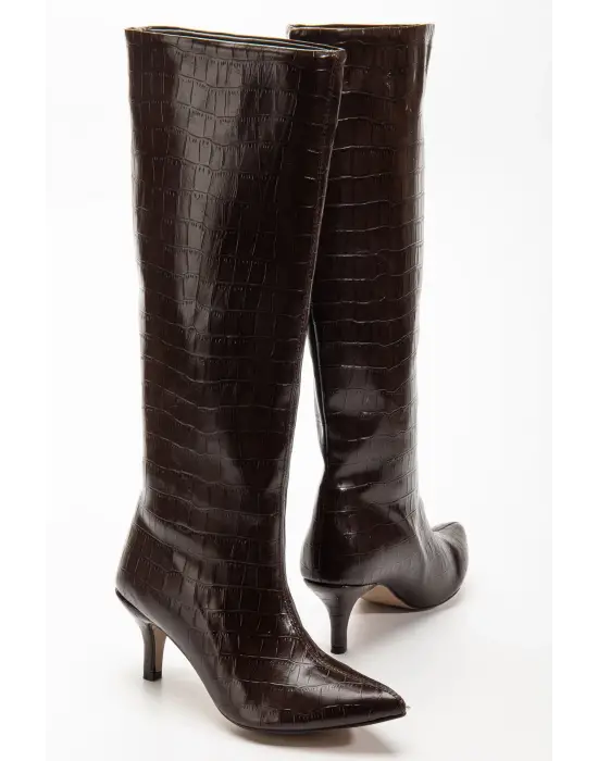 Syt-2025 Kahve Kroko Günlük Kadın Çizme
