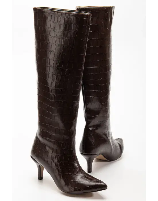 Syt-2025 Kahve Kroko Günlük Kadın Çizme