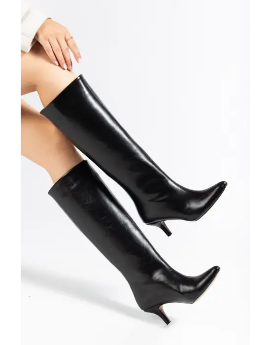 Syt-2025 Siyah Kırışık Rugan Günlük Kadın Çizme