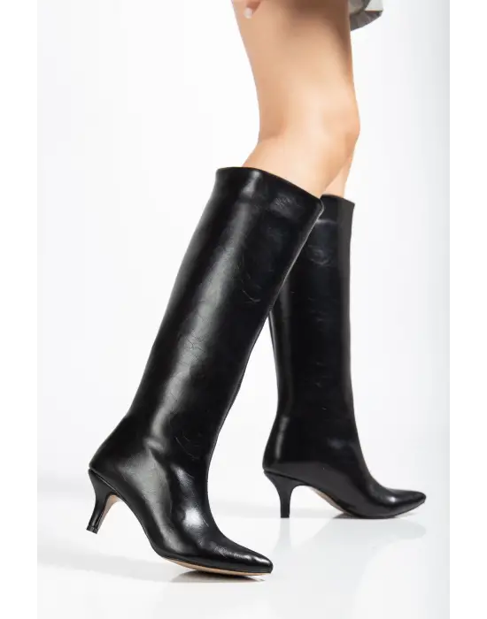 Syt-2025 Siyah Kırışık Rugan Günlük Kadın Çizme