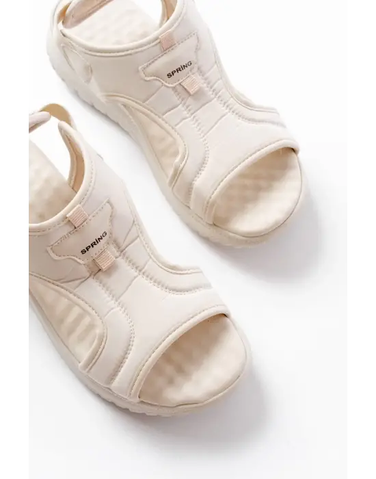 T-221 Bej  Spring Paraşüt Kumaş Lastikli Ortopedik Kadın Sandalet