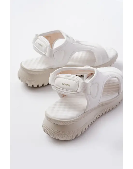 T-221 Beyaz  Spring Paraşüt Kumaş Lastikli Ortopedik Kadın Sandalet