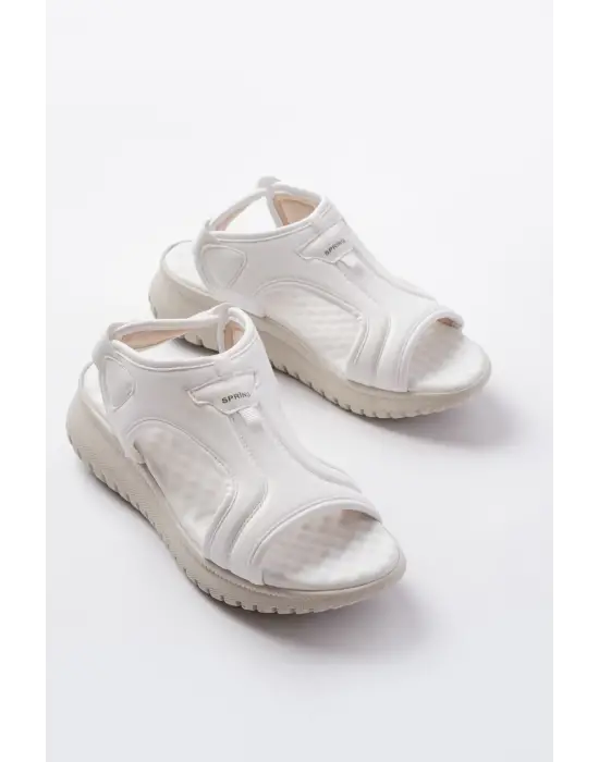 T-221 Beyaz  Spring Paraşüt Kumaş Lastikli Ortopedik Kadın Sandalet