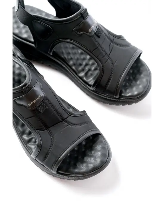 T-221 Siyah Spring Paraşüt Kumaş Lastikli Ortopedik Kadın Sandalet