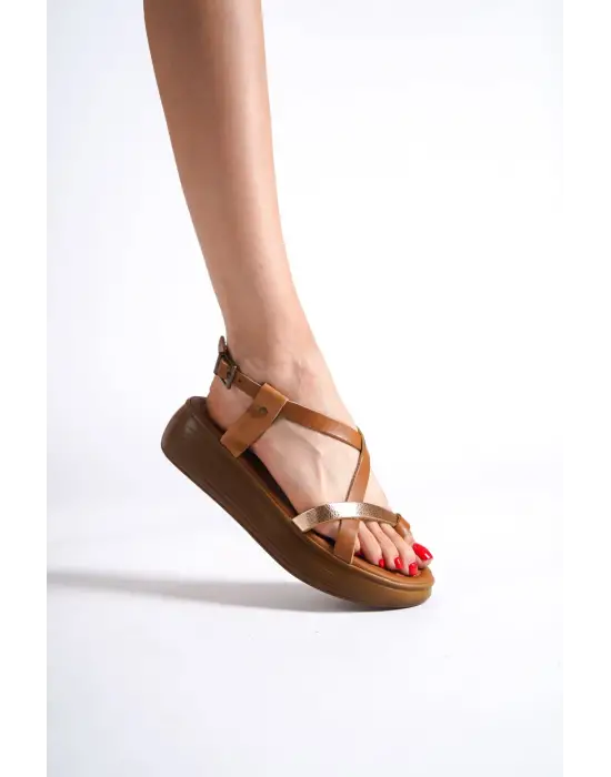 Taba Altın Detaylı Hakiki Deri Sandalet TR31MY59D