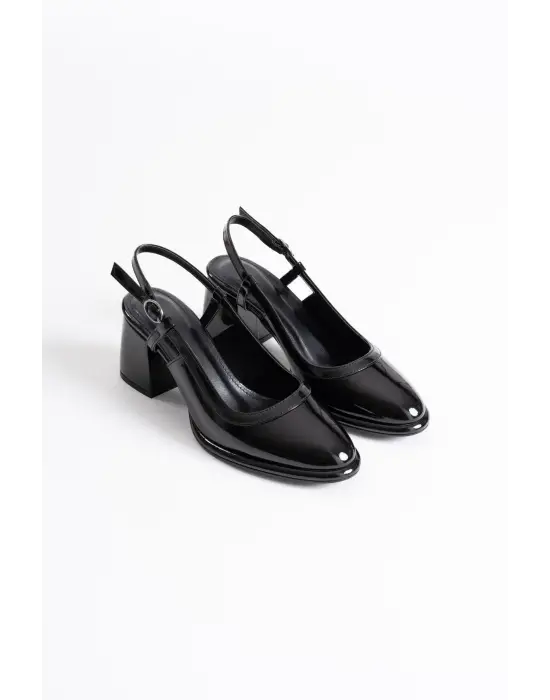 Taila Siyah Rugan Kadın Topuklu Ayakkabı