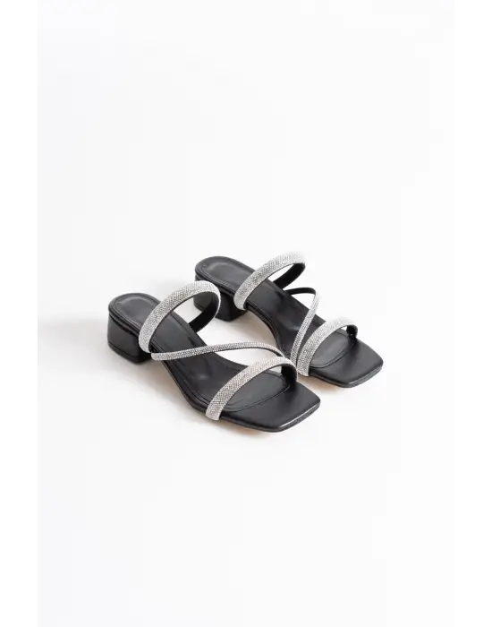 Tanya Siyah Kadın Taşlı Terlik