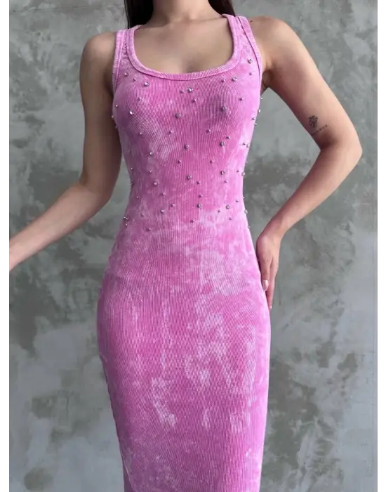 Taşlı Askılı Elbise