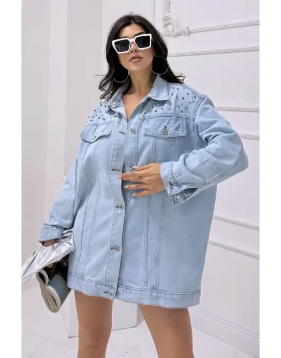 Taşlı Kot Ceket Antrasit