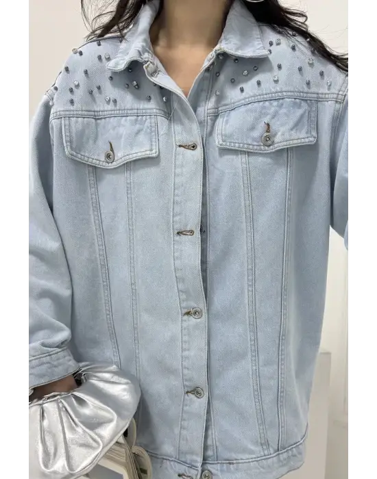 Taşlı Kot Ceket Antrasit