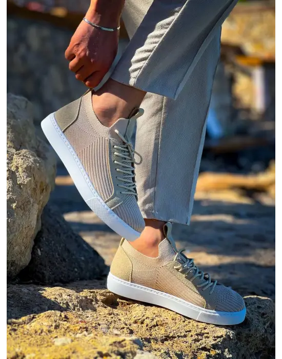 Tb-112   Terzi Bey Bej Triko Bağcıklı  Günlük Erkek  Ayakkabı