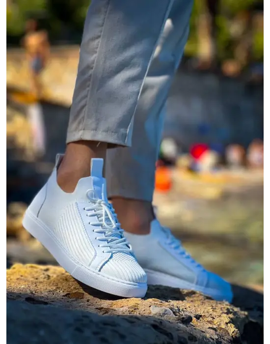 Tb-112   Terzi Bey Beyaz Triko Bağcıklı  Günlük Erkek  Ayakkabı