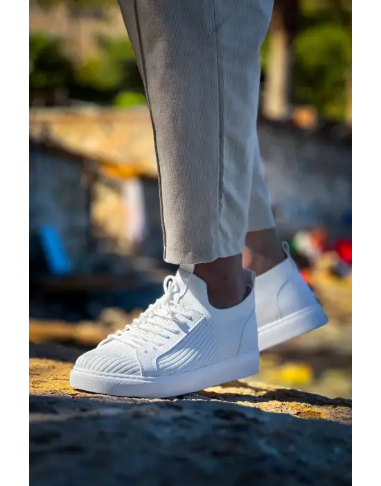 Tb-112   Terzi Bey Beyaz Triko Bağcıklı  Günlük Erkek  Ayakkabı