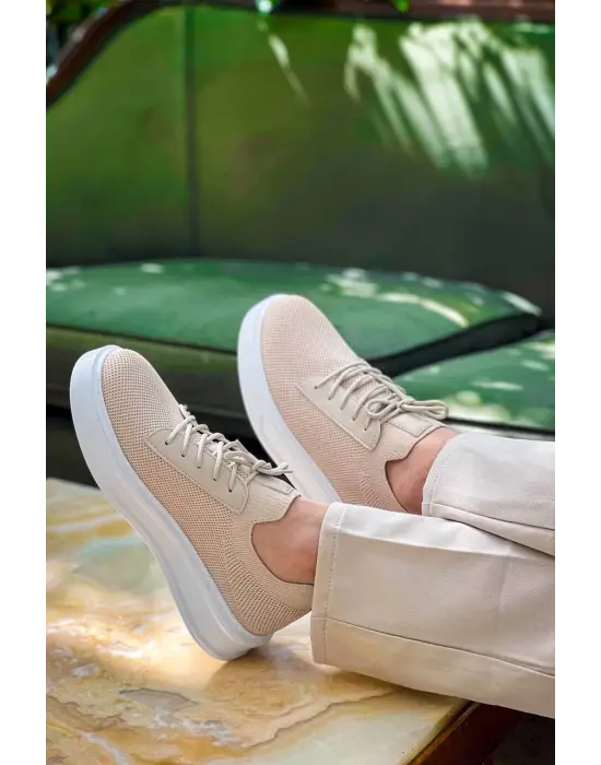 Tb-116 Terzi Bey Bej Bağcıklı Triko Günlük Erkek Ayakkabı