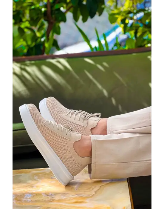 Tb-116 Terzi Bey Bej Bağcıklı Triko Günlük Erkek Ayakkabı