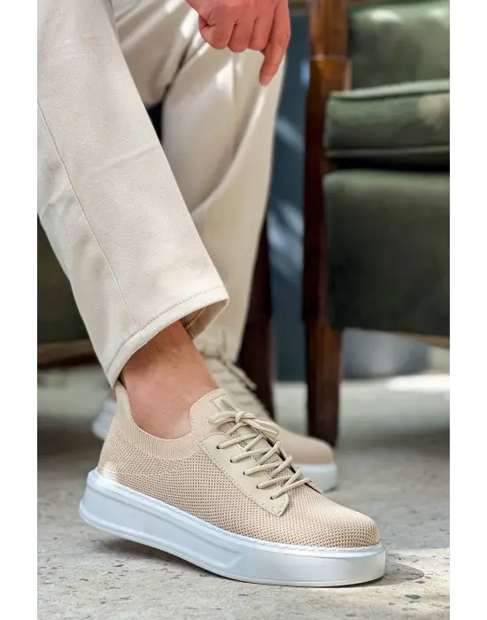 Tb-116 Terzi Bey Bej Bağcıklı Triko Günlük Erkek Ayakkabı