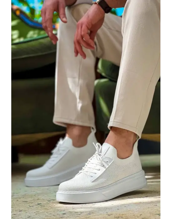 Tb-116 Terzi Bey Beyaz Bağcıklı Triko Günlük Erkek Ayakkabı