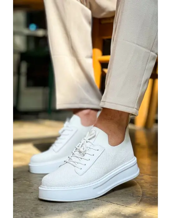 Tb-116 Terzi Bey Beyaz Bağcıklı Triko Günlük Erkek Ayakkabı