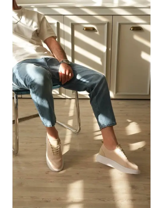 Tb-m101 Terzi Bey Bej Triko Bağcıklı Günlük Erkek Ayakkabı