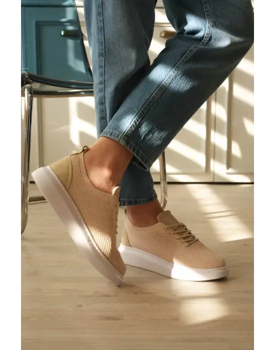 Tb-m101 Terzi Bey Bej Triko Bağcıklı Günlük Erkek Ayakkabı