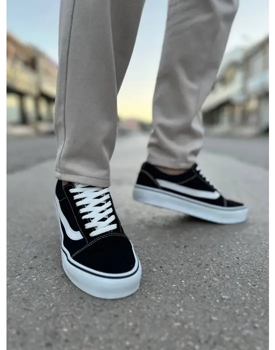 Tb-v1 Terzi Bey Siyah Beyaz Detaylı Günlük Erkek Ayakkabı