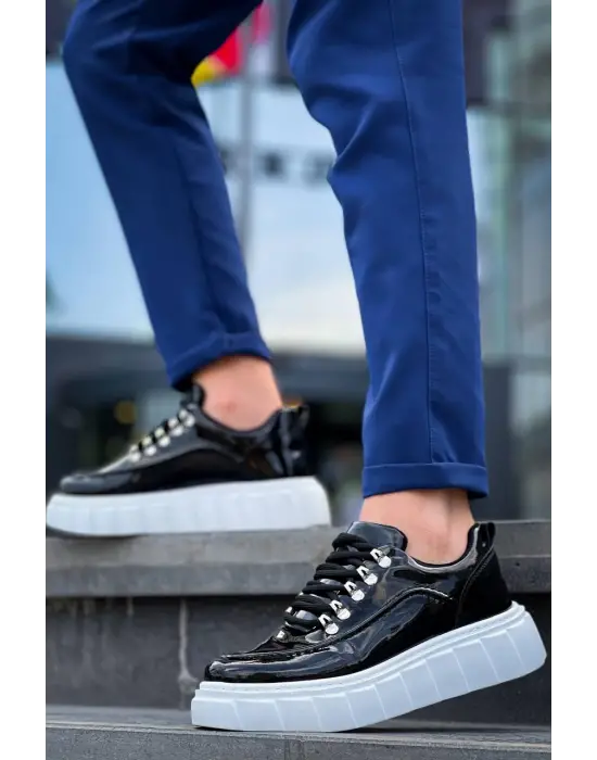 Tb-x10 Terzi Bey Siyah Rugan Beyaz Yüksek Taban Günlük Spor Ayakkabı